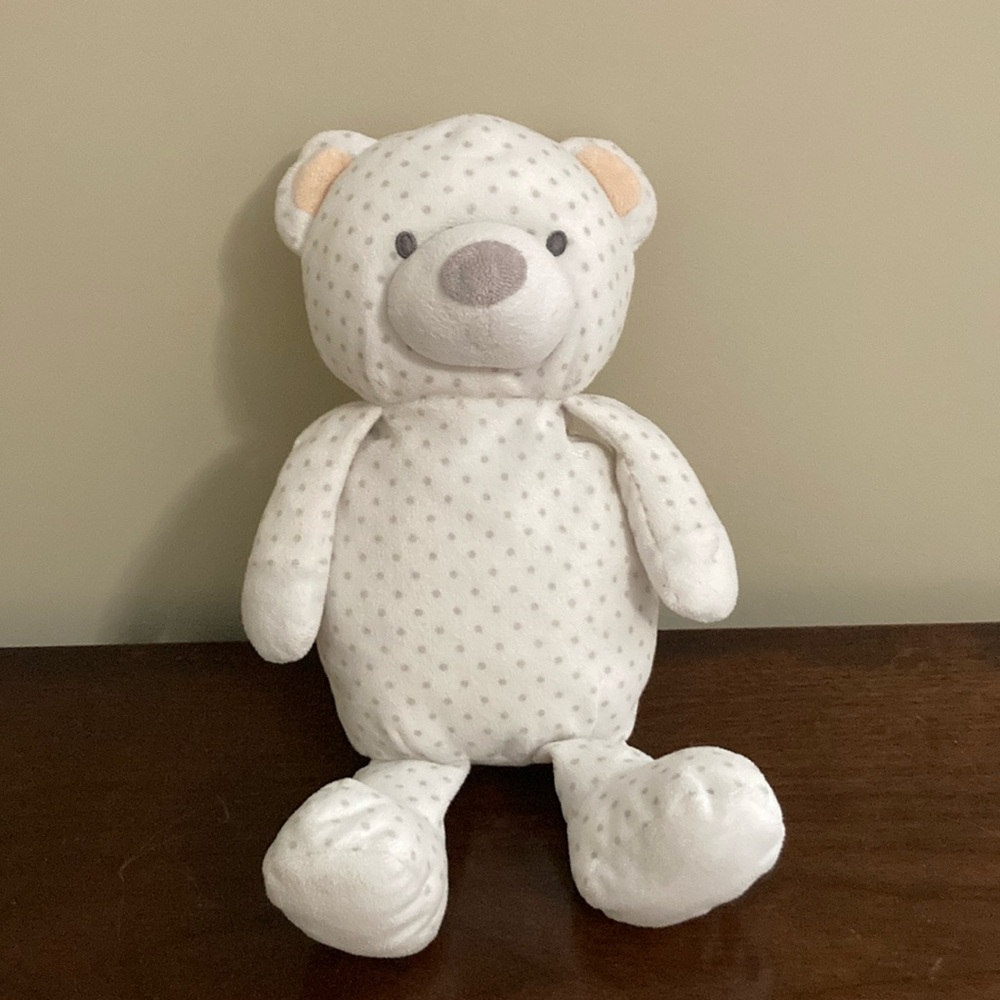 Manhattan Toy Co Plush White Teddy Bear Gray Grey Polka Dots 13" Baby Lovey